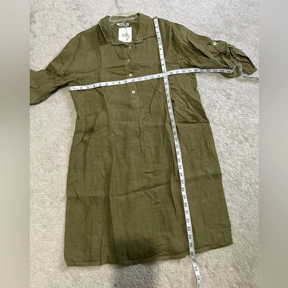 Elena Baldi Army Green Olive Linen knee Length Dress size XL - Picture 7 of 8